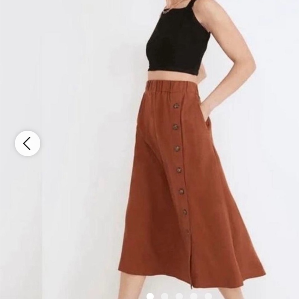 Madewell linen blend midi skirt - Burnt Orange Side buttons & pockets - Size M